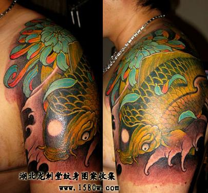 大臂鲤鱼纹身图案