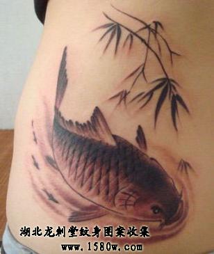 垂柳鲤鱼纹身