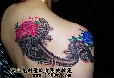 牡丹蛇纹身