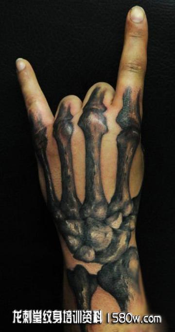 手背手指骨头纹身图案
