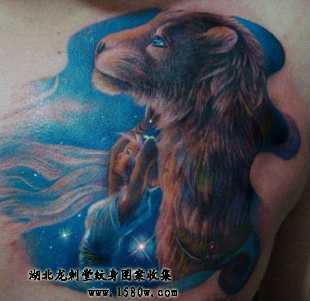幻彩星空狮子纹身图案