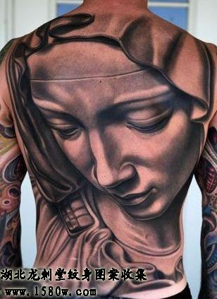 满背圣母玛利亚纹身宗教